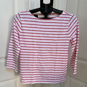 J. Crew Women’s Orange And White Striped Boat-Neck Top With 3/4 Sleeves